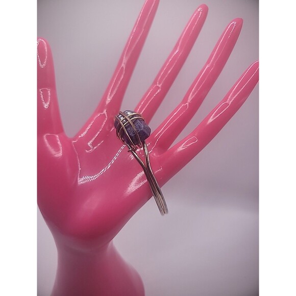 Vintage Bracelet Cuff Silver Tone Gold Tone Wire Wrapped Purple Stone Jewelry - Picture 2 of 15